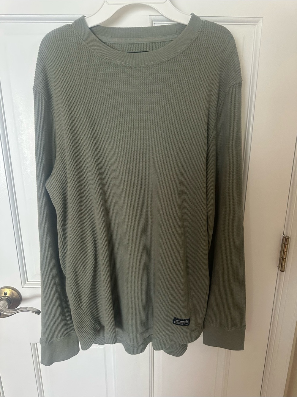Men's Green Waffle Knit Crewneck Long Sleeve Shirt